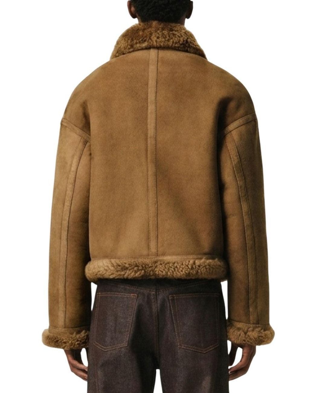 AMI Brown Solid Leather Jacket for men