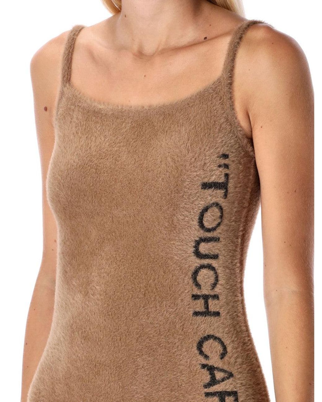 Off-White c/o Virgil Abloh Brown Slogan Detail Fuzzy Mini Dress