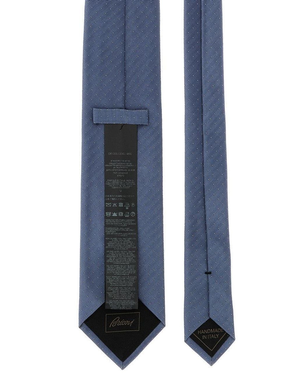 Brioni Blue Herringbone Polka Dot Tie for men