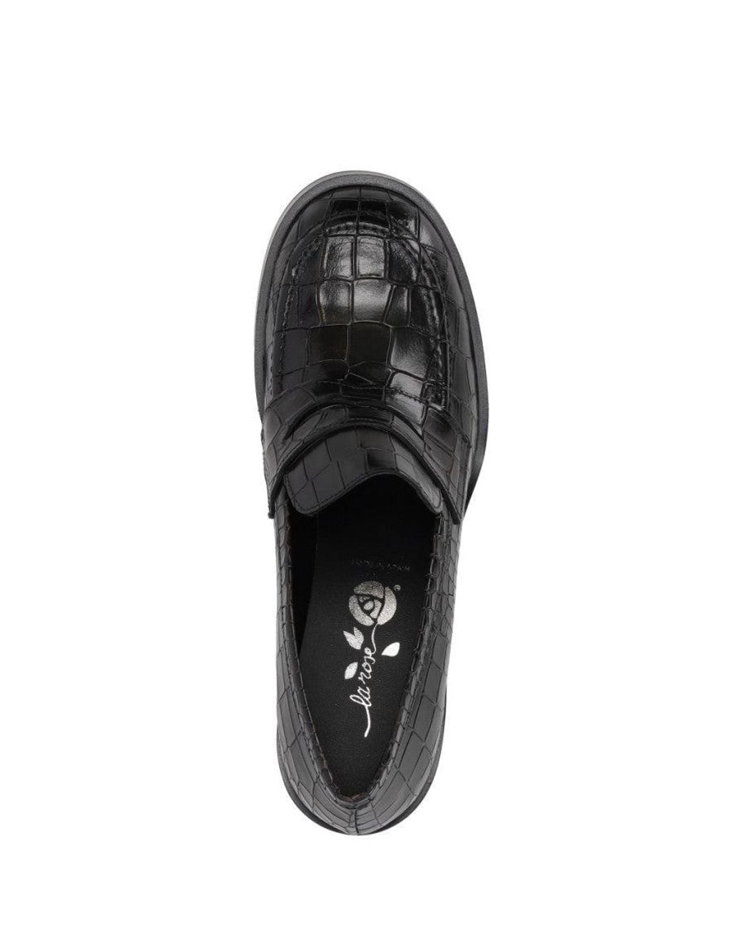 LA ROSE Black Leather Loafer Heels