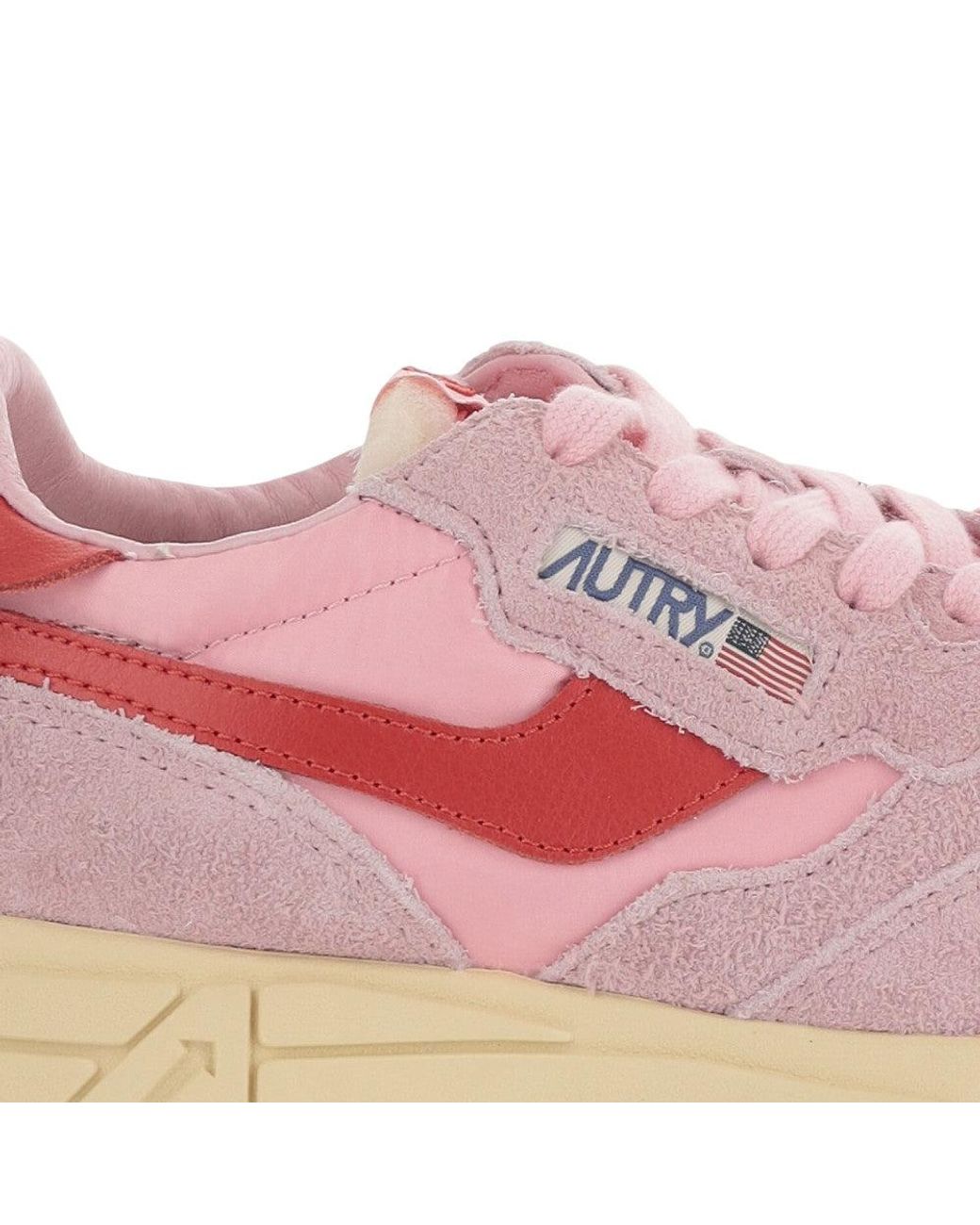 Autry Pink Panel Design Sneakers With Front Lacing And Logo Details
