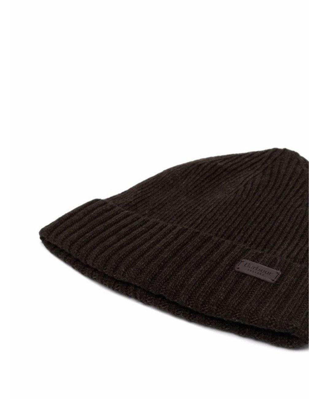 Barbour Black Dark Textured Beanie Hat for men