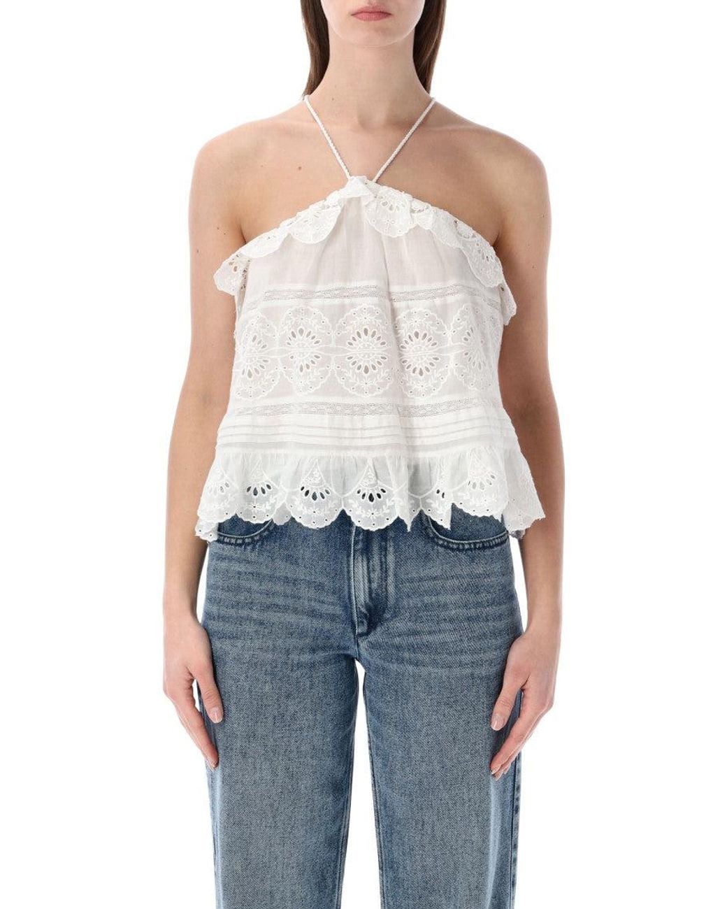 Isabel Marant Blue Embroidered Halter Neck Top