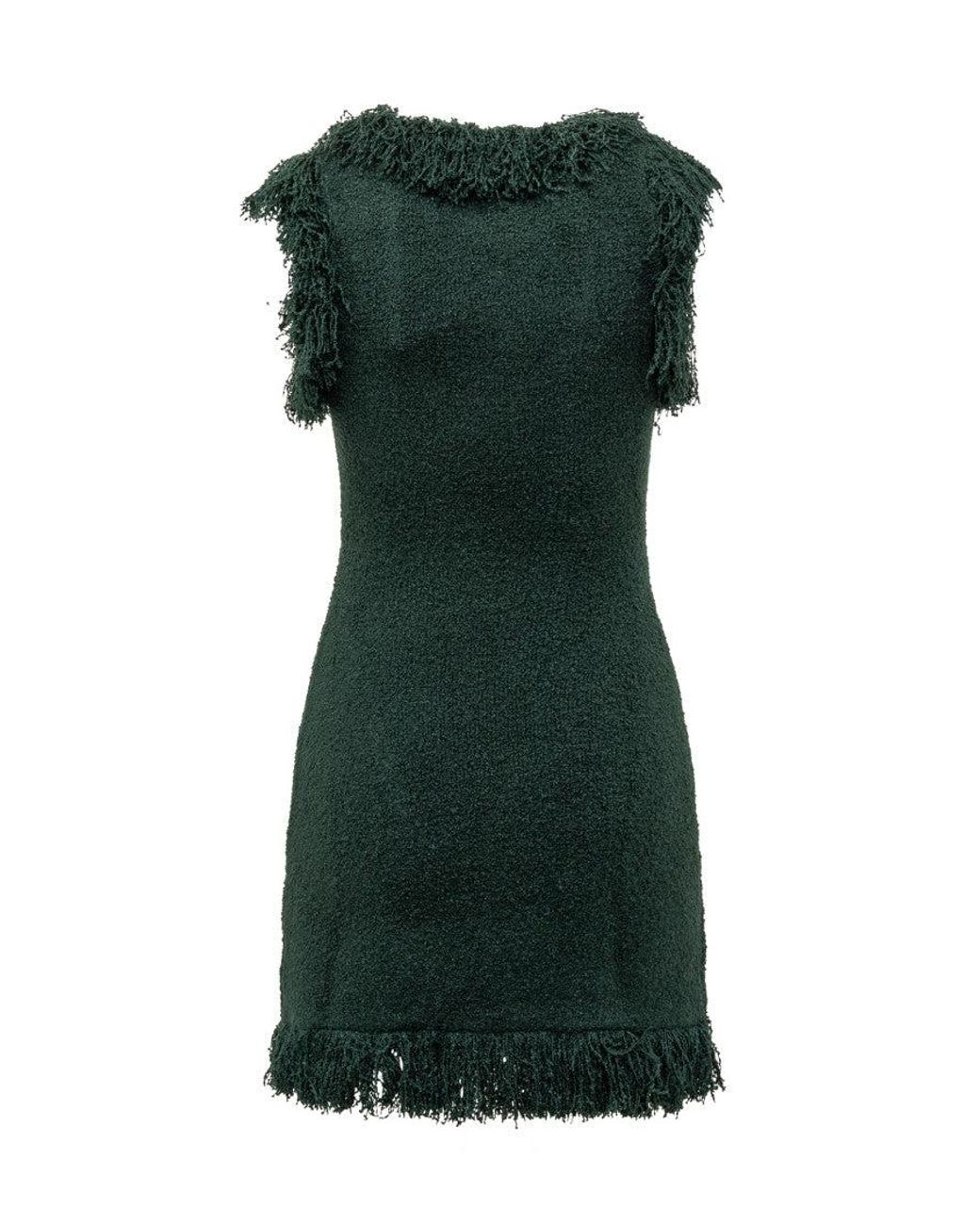 Ferragamo Green Textured Scoop Neck Mini Dress
