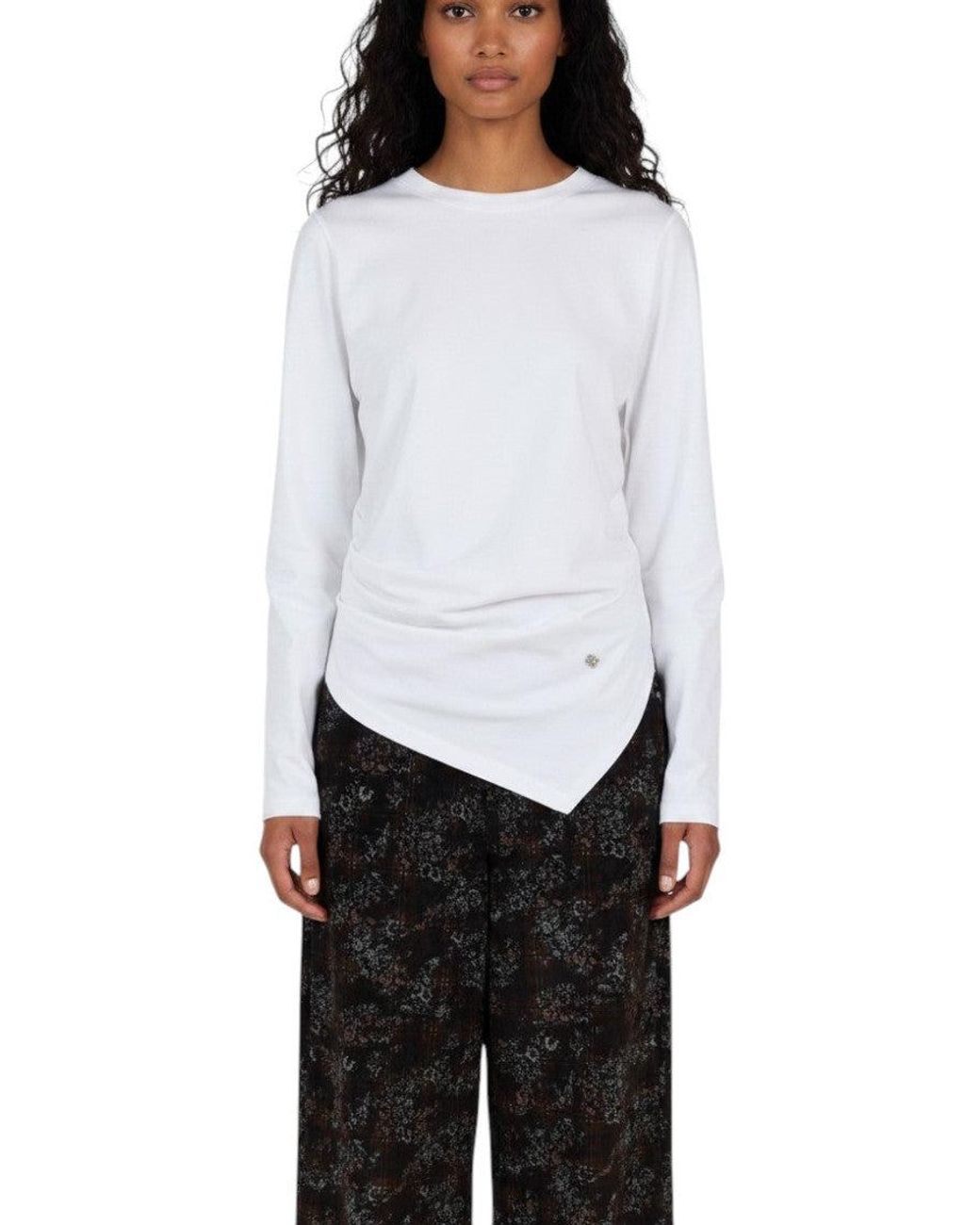 Ganni White Solid Crew Neck T-Shirt