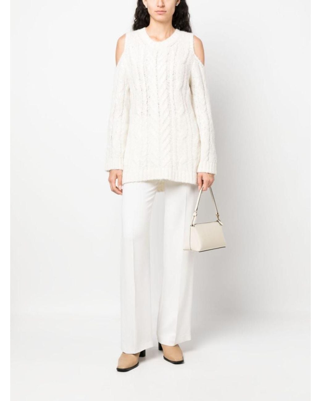 P.A.R.O.S.H. White Off-Shoulder Crochet Jumper