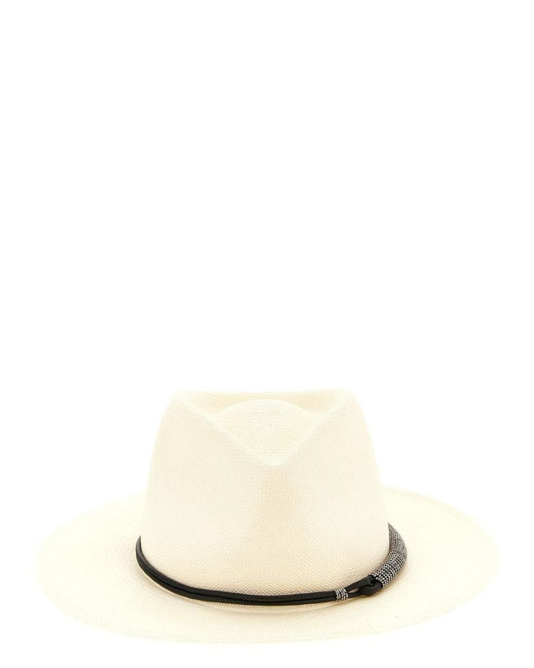 Brunello Cucinelli White Monile Textured Fedora Hat