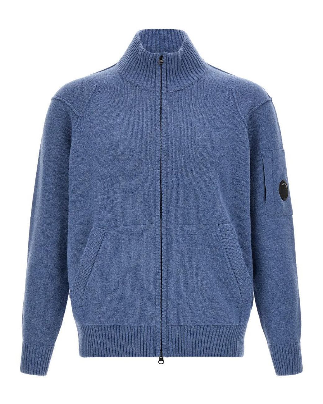 C P Company Blue Knitted Zip-Up Cardigan for men