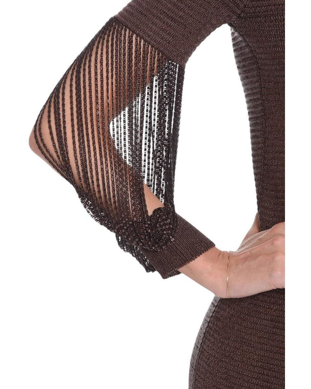 Bottega Veneta Brown Knitted Crew Neck Midi Dress