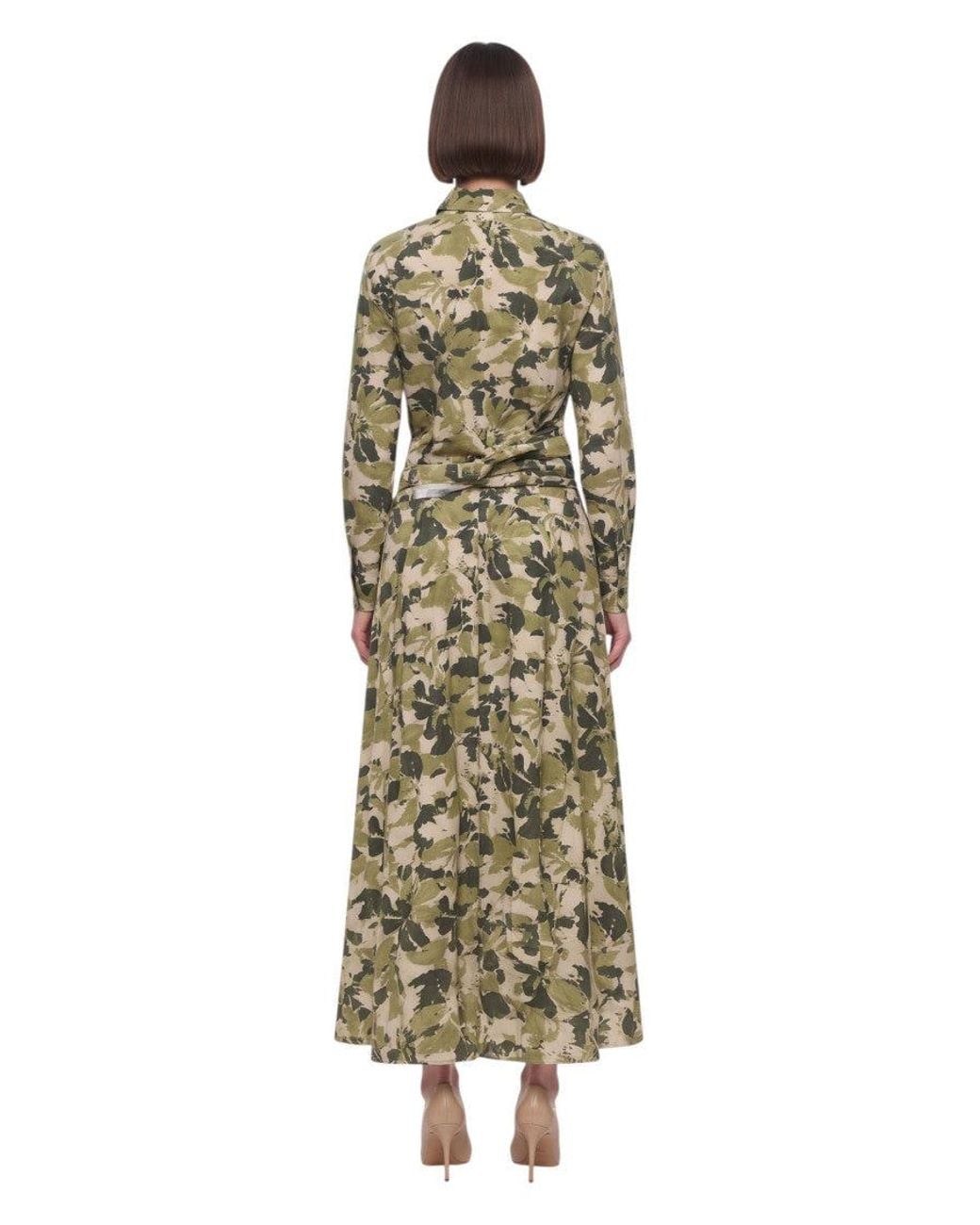 Woolrich White Floral Shirt Collar Maxi Dress