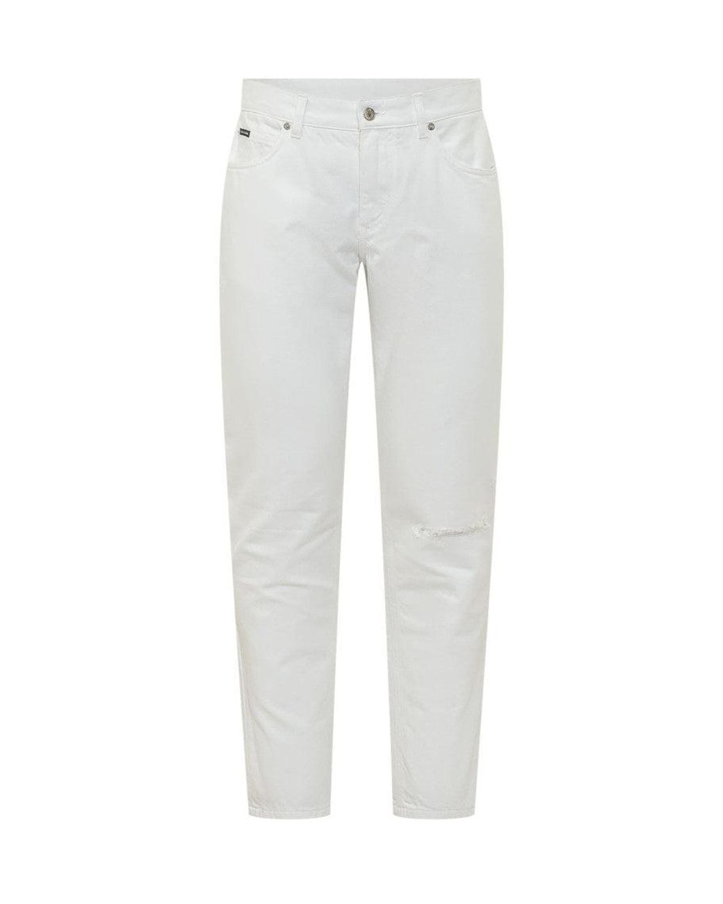 Dolce & Gabbana White Flat Front Trousers for men