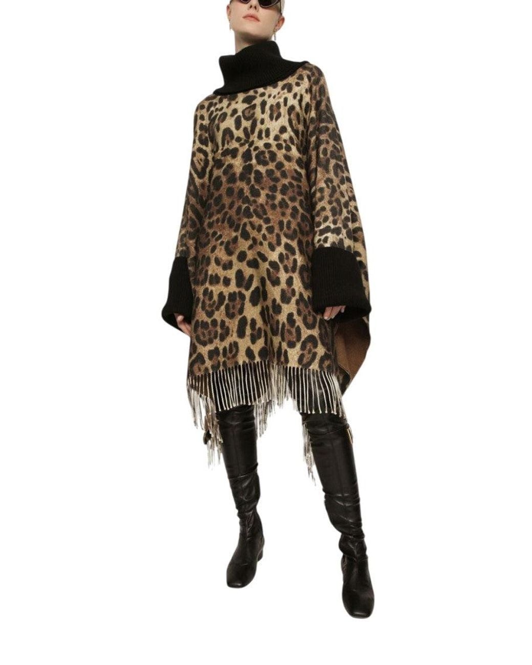 Dolce & Gabbana Black Animal Print Turtle Neck Sweater