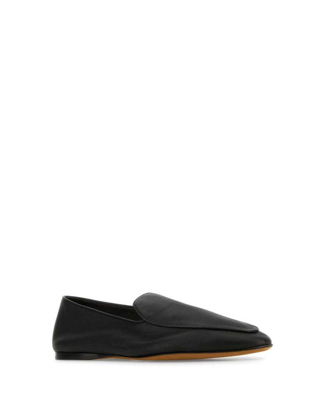 The Row Black Leather Awar Loafers