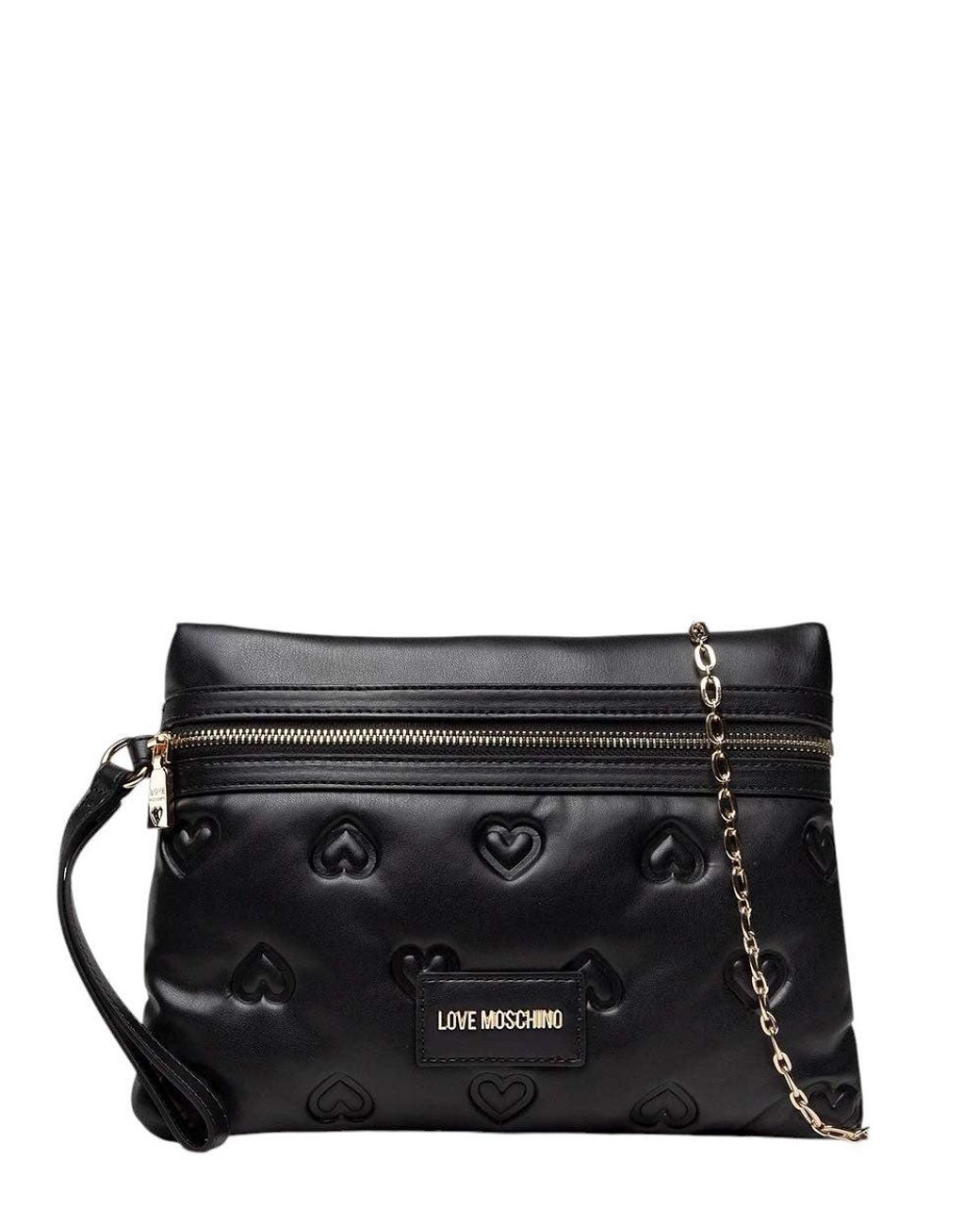 Love Moschino Black Embossed Hearts Medium Crossbody Bag