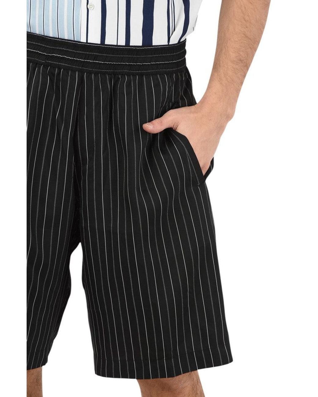 Neil Barrett Black Relaxed Stripes Shorts for men