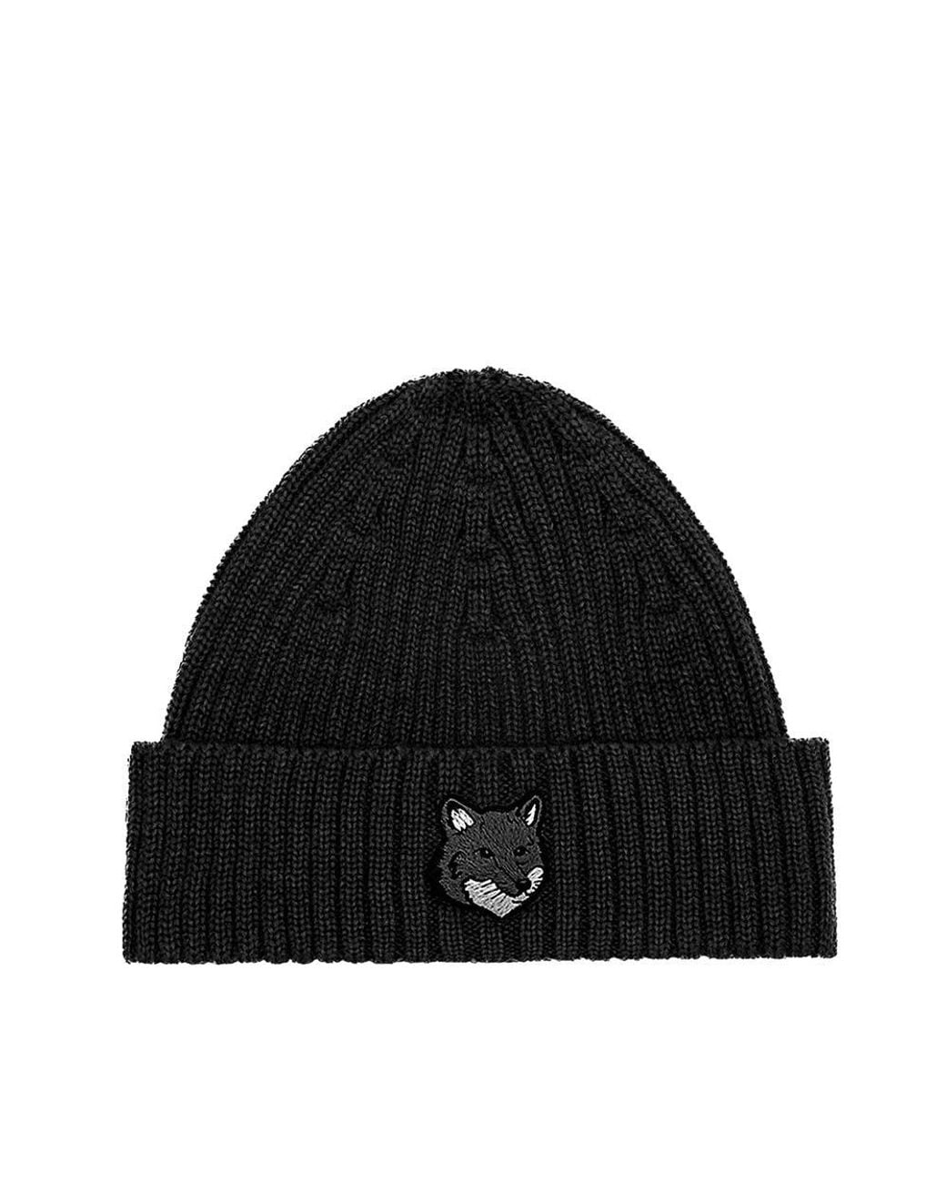 Maison Kitsuné Black Logo Beanie Cap for men