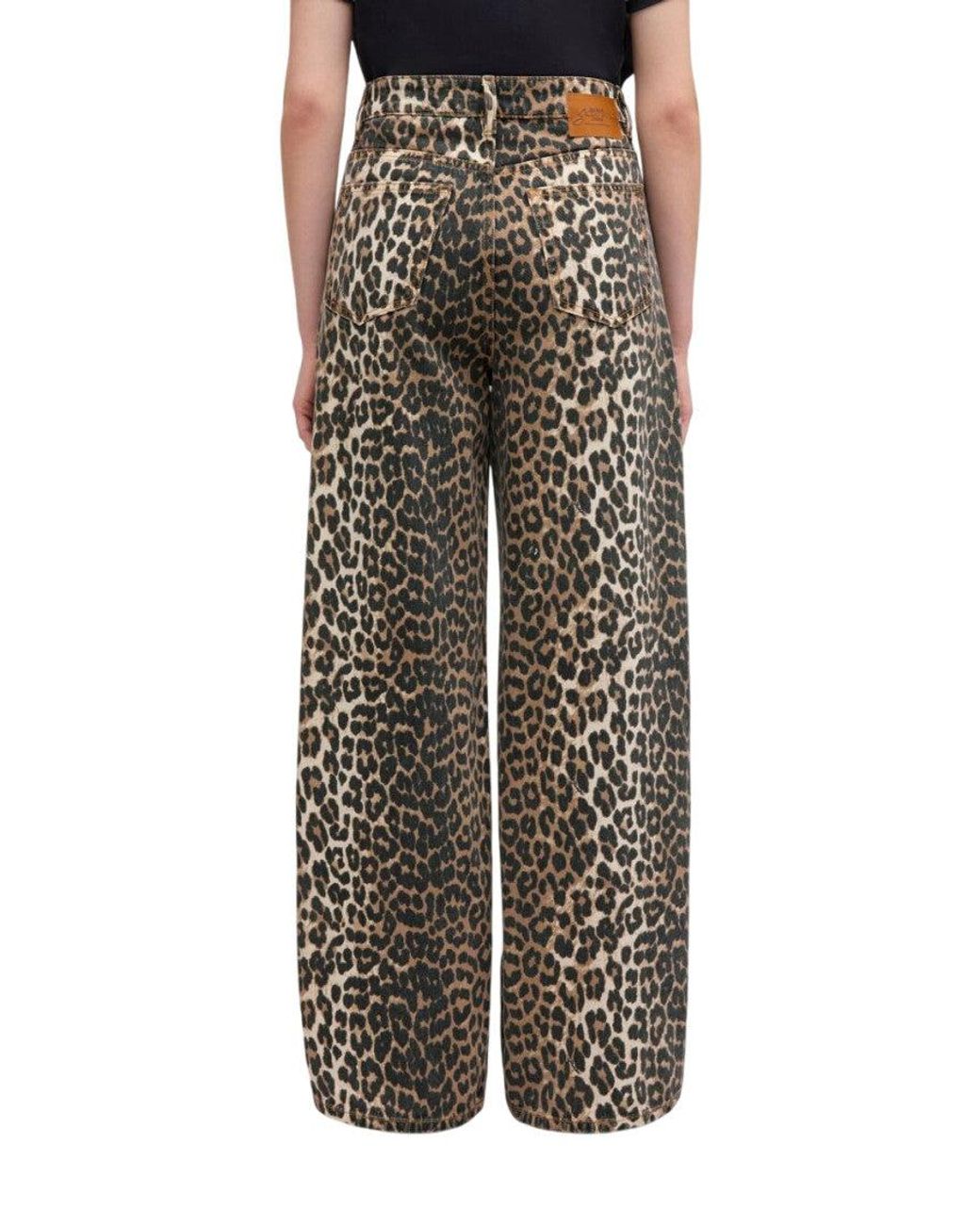 Ganni Gray Leopard Print High Rise Jeans