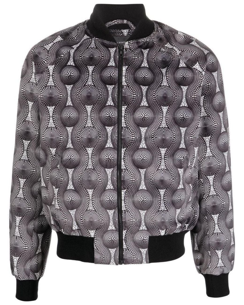 OZWALD BOATENG Gray Printed Velvet Bomber Jacket for men