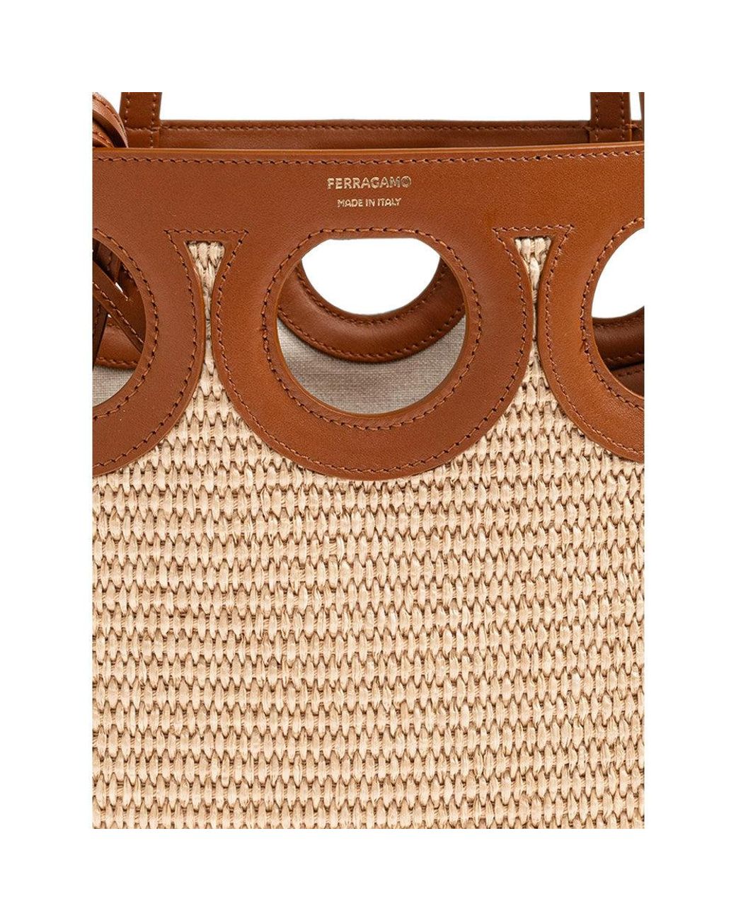 Ferragamo Brown Natural Gancini Medium Tote