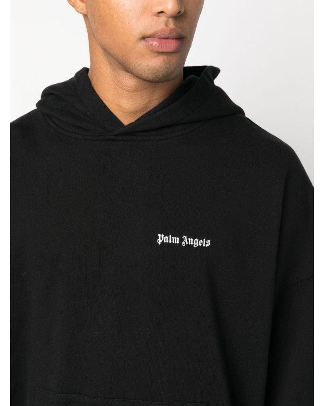 Palm Angels Black Classic Logo Emb Hoodie, Long Sleeves, 100% Cotton, Size: Medium for men
