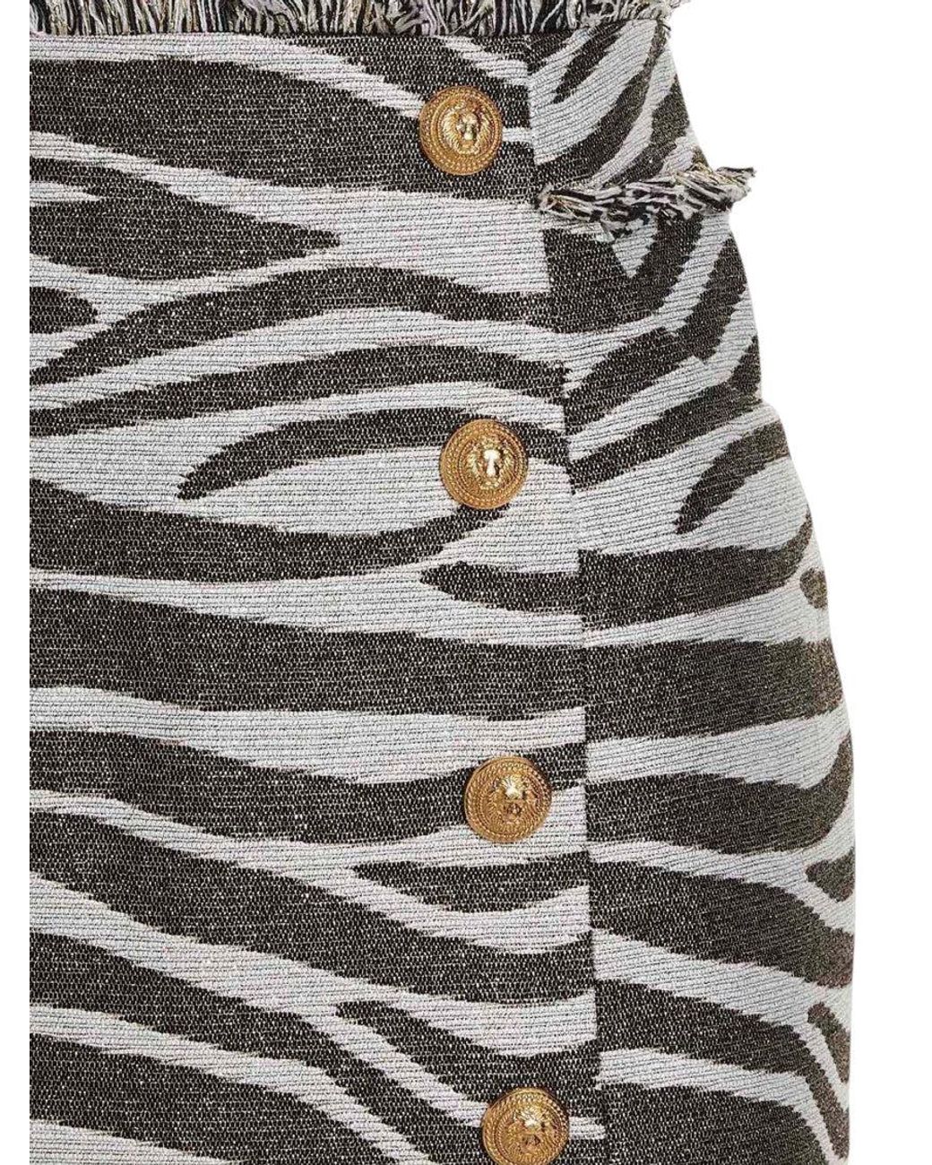 Balmain Gray Animal Print Mini Skirt
