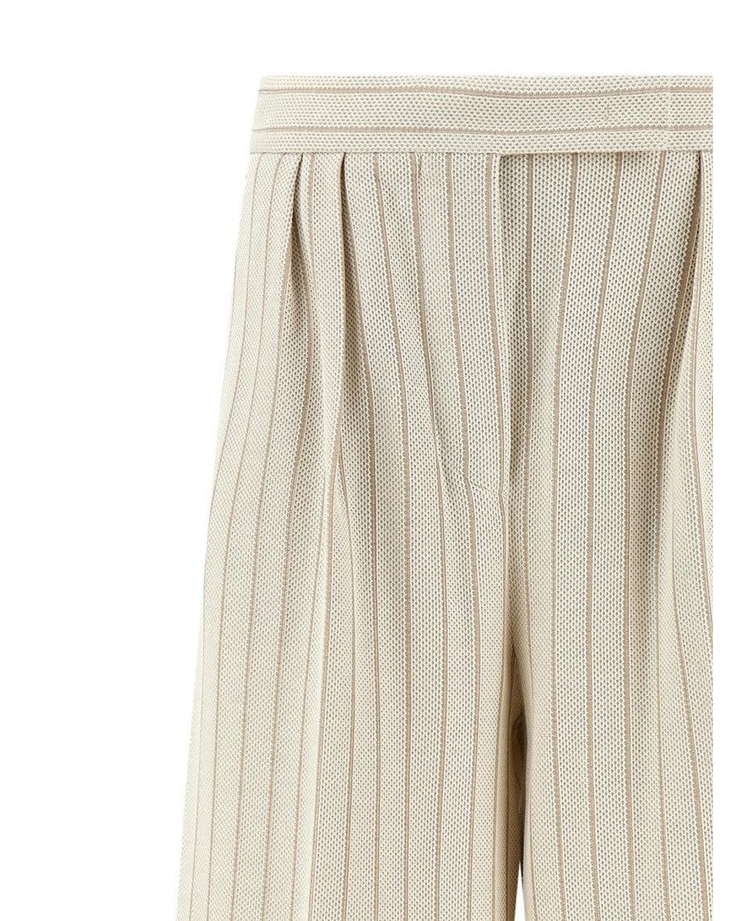 Max Mara Natural Pinstripe Cotton Piqué Trousers
