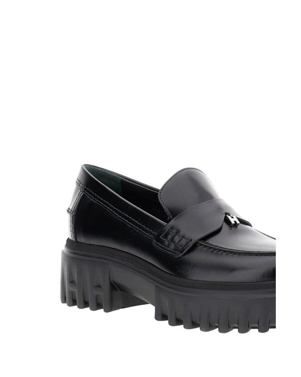 Hogan Black Solid Loafers