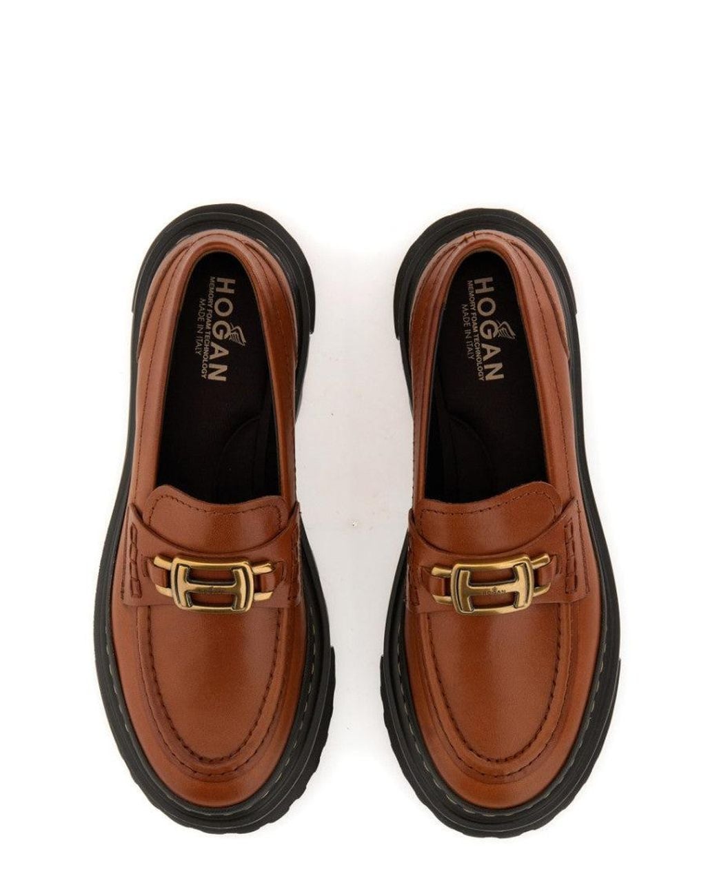 Hogan Brown Embellished Loafers