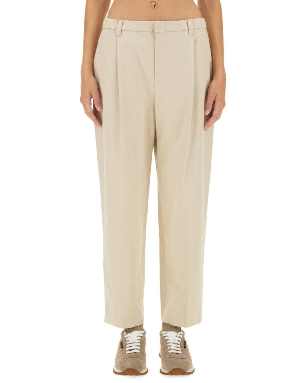 Brunello Cucinelli Natural Tapered Pleated Pant