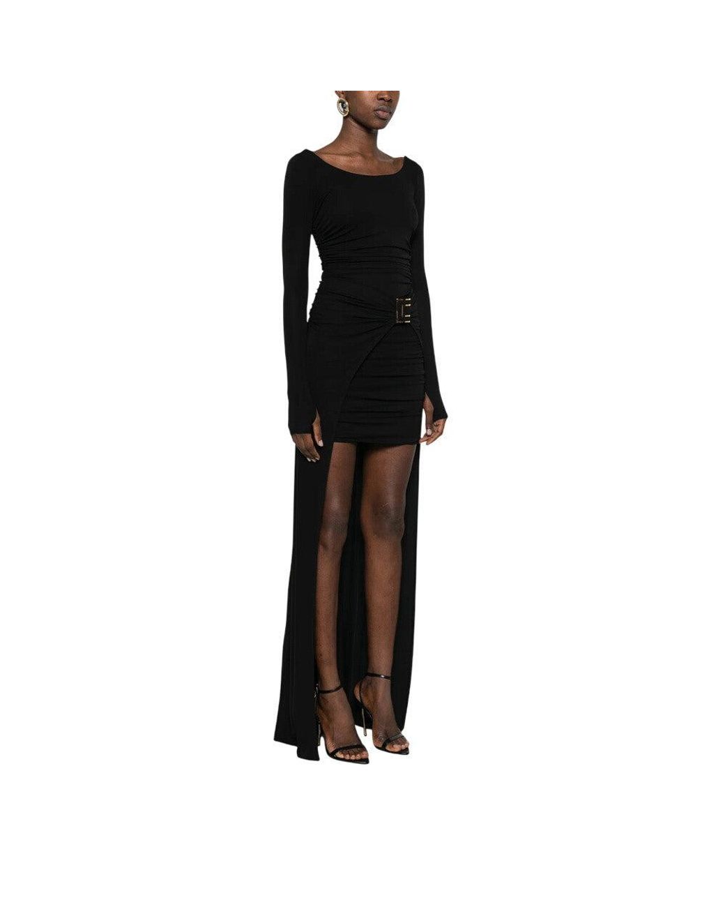 Elisabetta Franchi Black Boat Neck Mini Dress