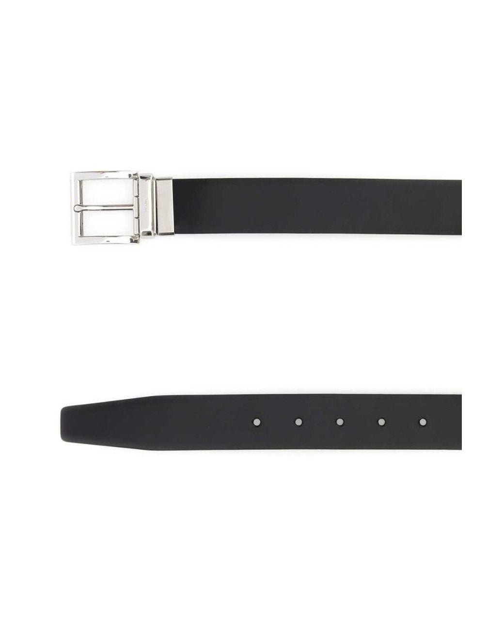 Prada Black Logo Buckle Reversible Belt for men
