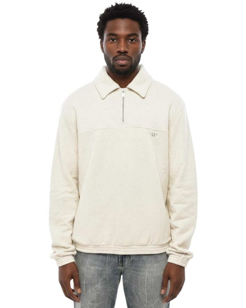 1989 STUDIO Natural Off Shirt Collar Sweatshirt for men