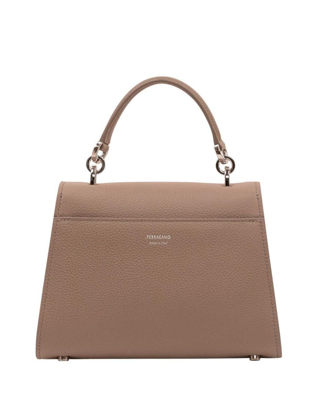 Ferragamo Brown Taupe Gancini Xs Satchel