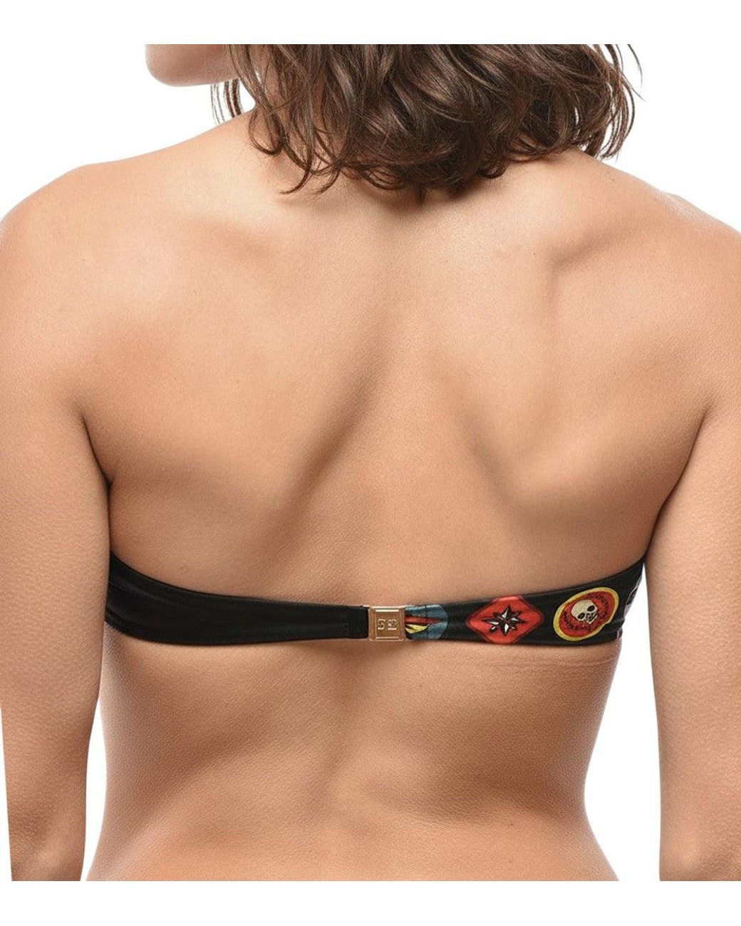 DSquared² Black Printed Bikini Top Swimwear