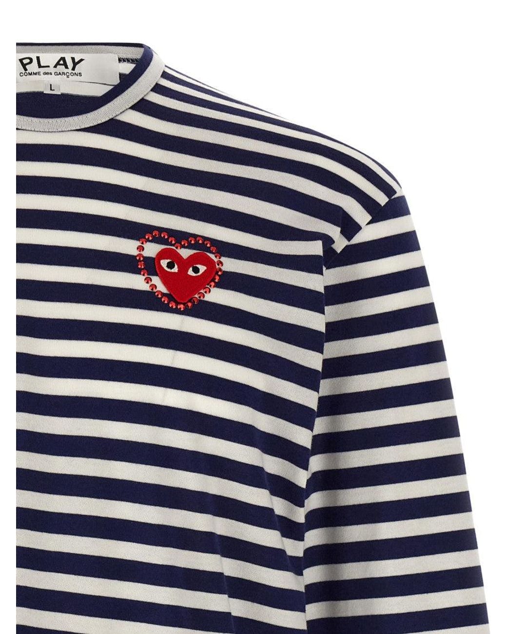 Comme des Garçons Blue Logo Patch Stripes T-Shirt