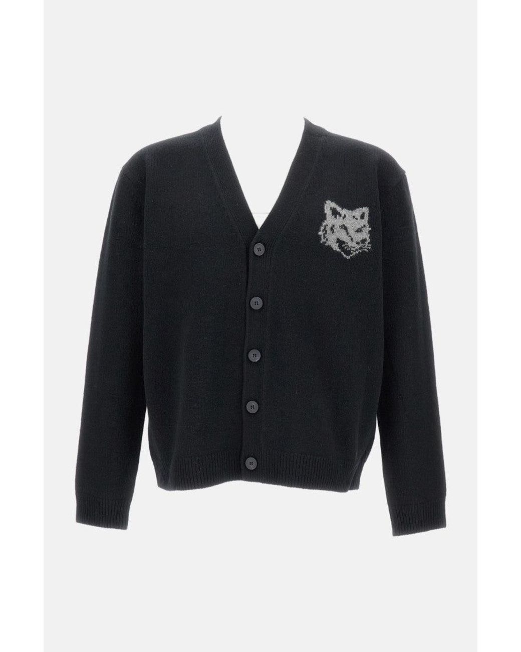 Maison Kitsuné Blue Fox Head Intarsia Merino Cardigan for men
