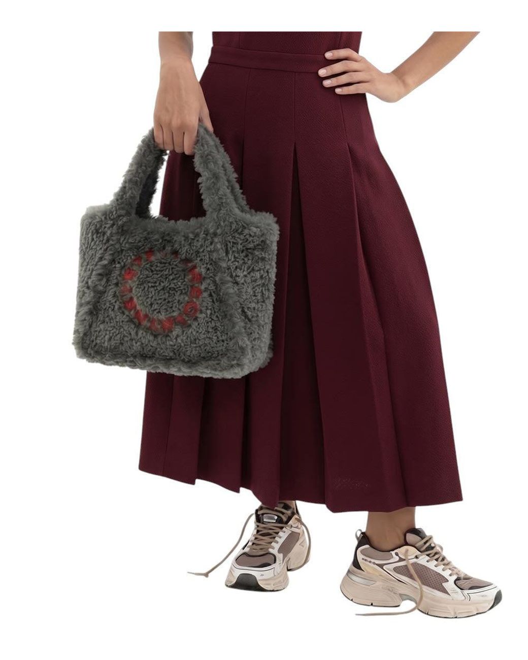 Stella McCartney Gray Shearling Logo Large Tote