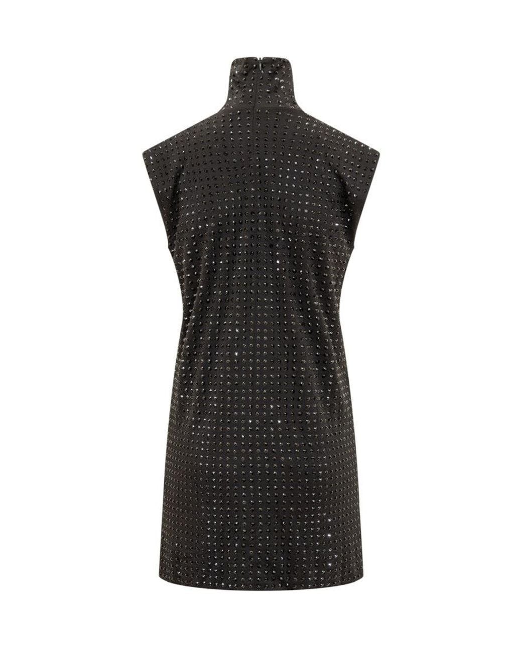 Sportmax Black Embellished Turtle Neck Mini Dress