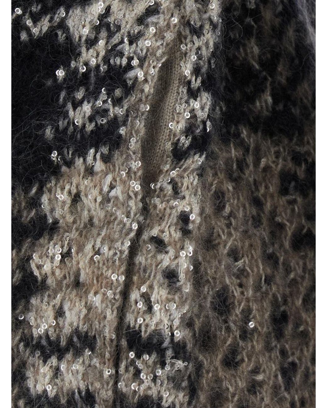 Brunello Cucinelli Gray Brunello Cucinelli Sequin-Embellished Mohair Wool Blend Cardigan