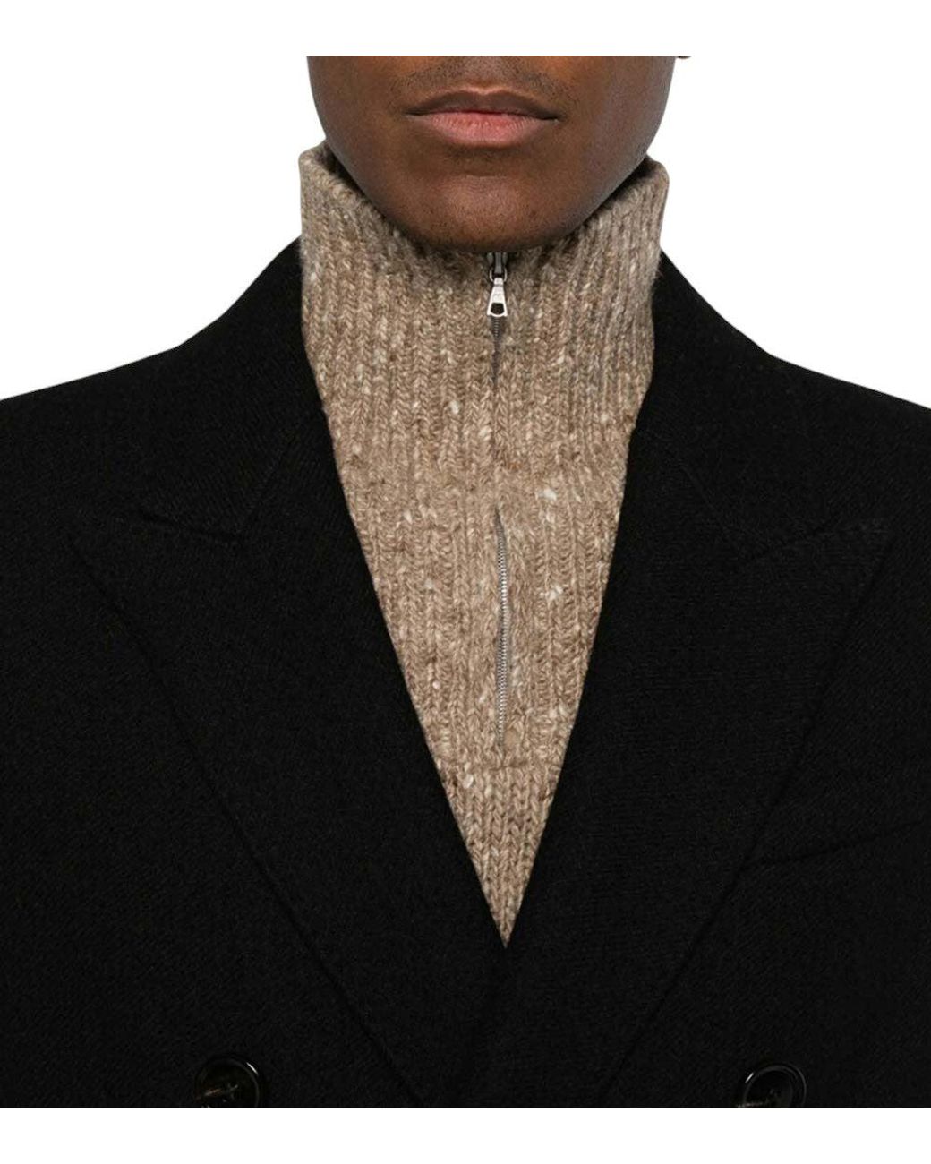 AMI Black Double Breasted Coat for men