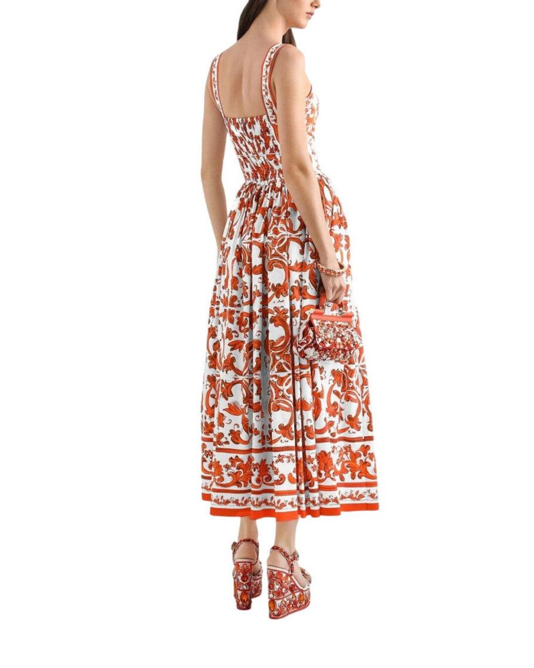 Dolce & Gabbana White Sweet Heart Neck Midi Dress