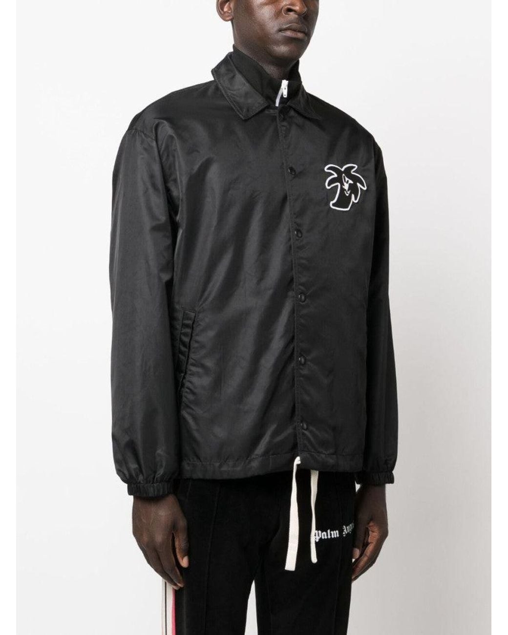 Palm Angels Black Printed Coach Jacket for men