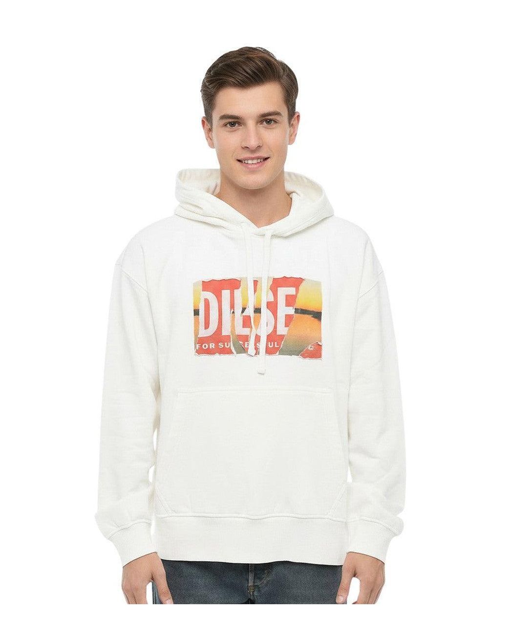 DIESEL White Graphic Logo Hoodie for men