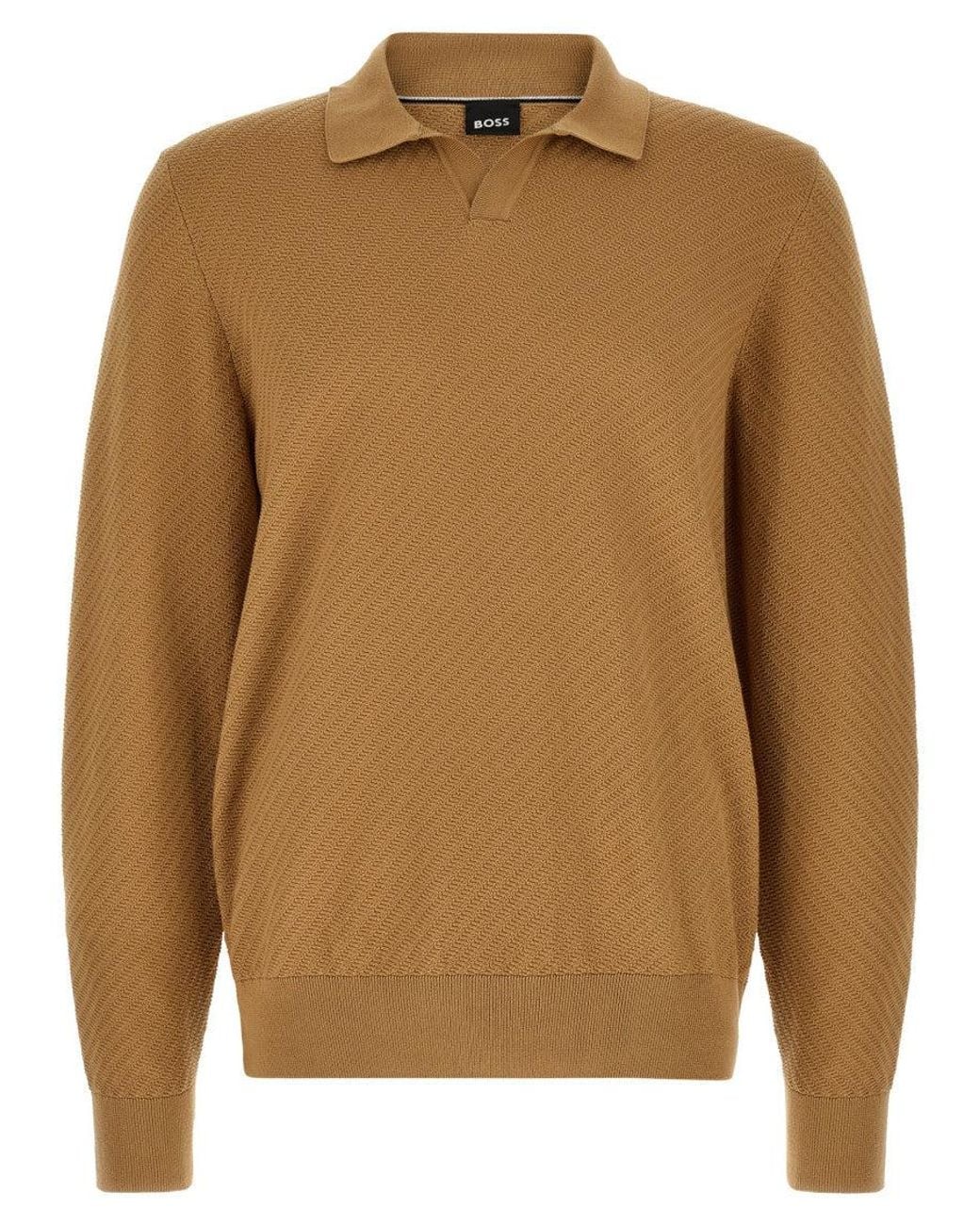 Boss Brown Regular Polo Sweater for men