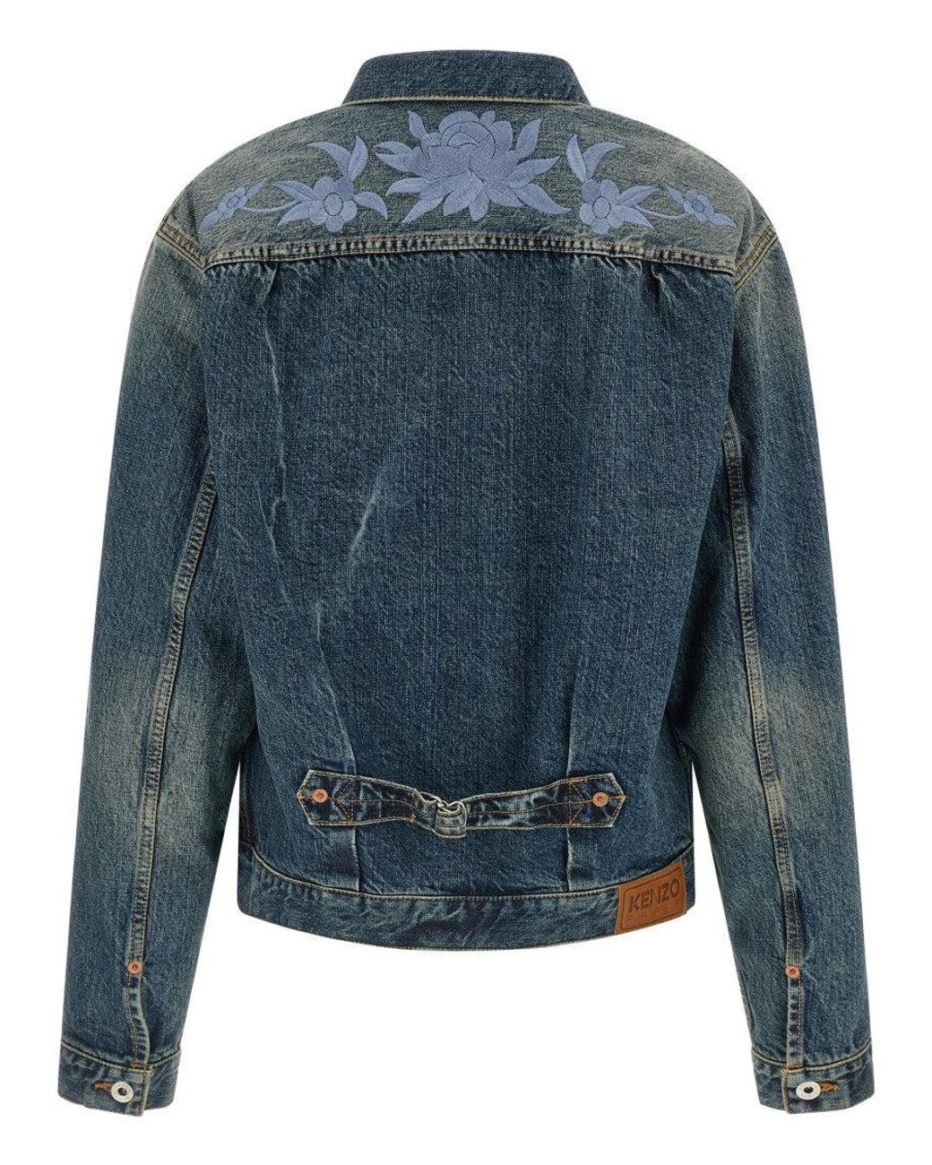 KENZO Blue Floral Embroidery Denim Jacket for men