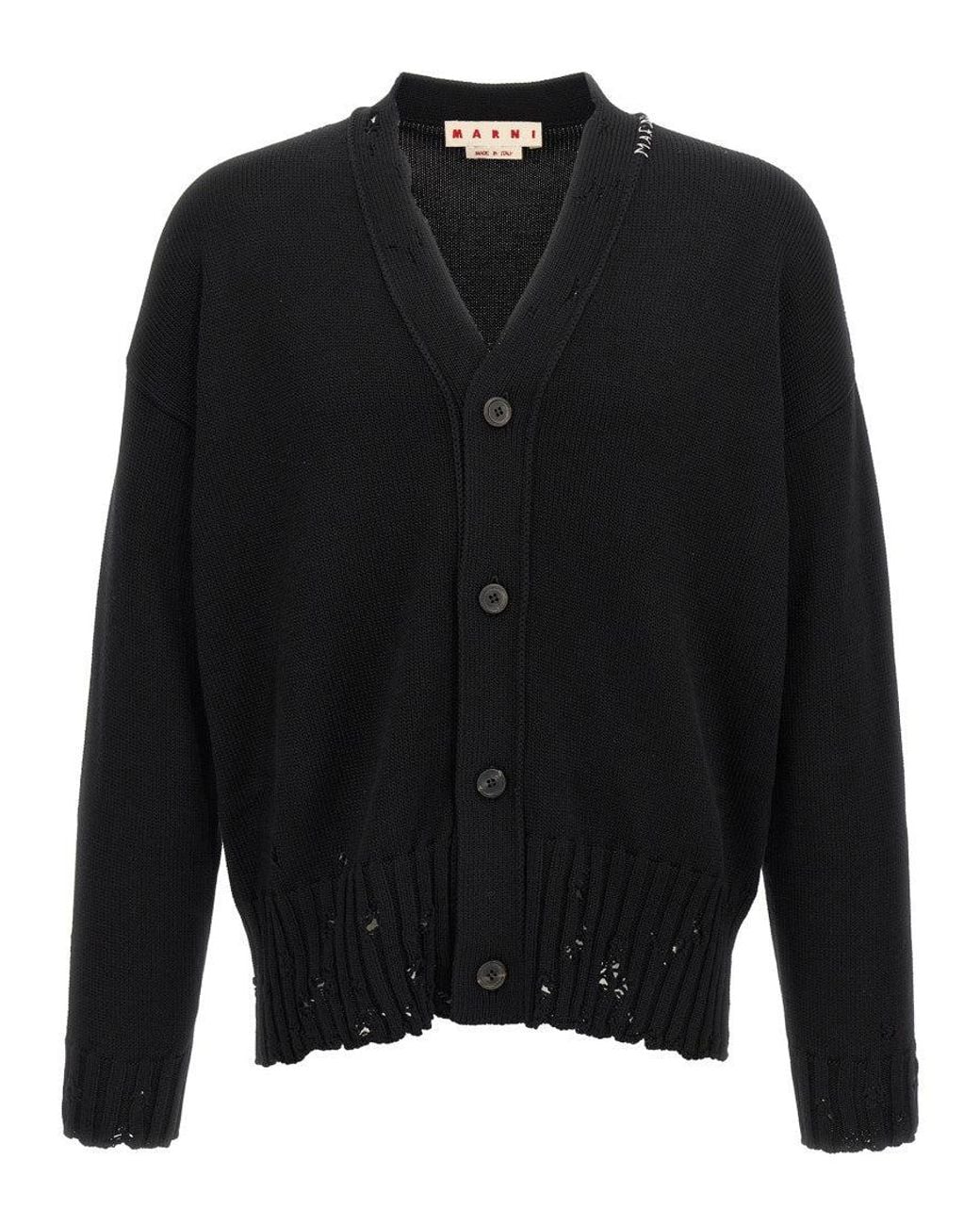 Marni Black Logo Embroidery Cardigan for men