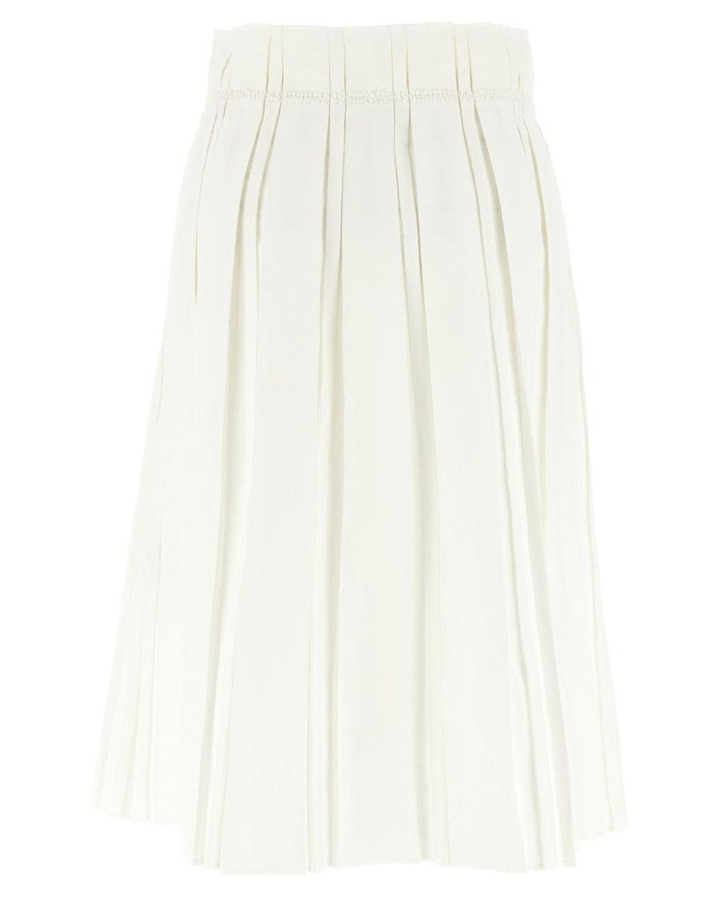 Jil Sander White Pleated Linen Midi Skirt