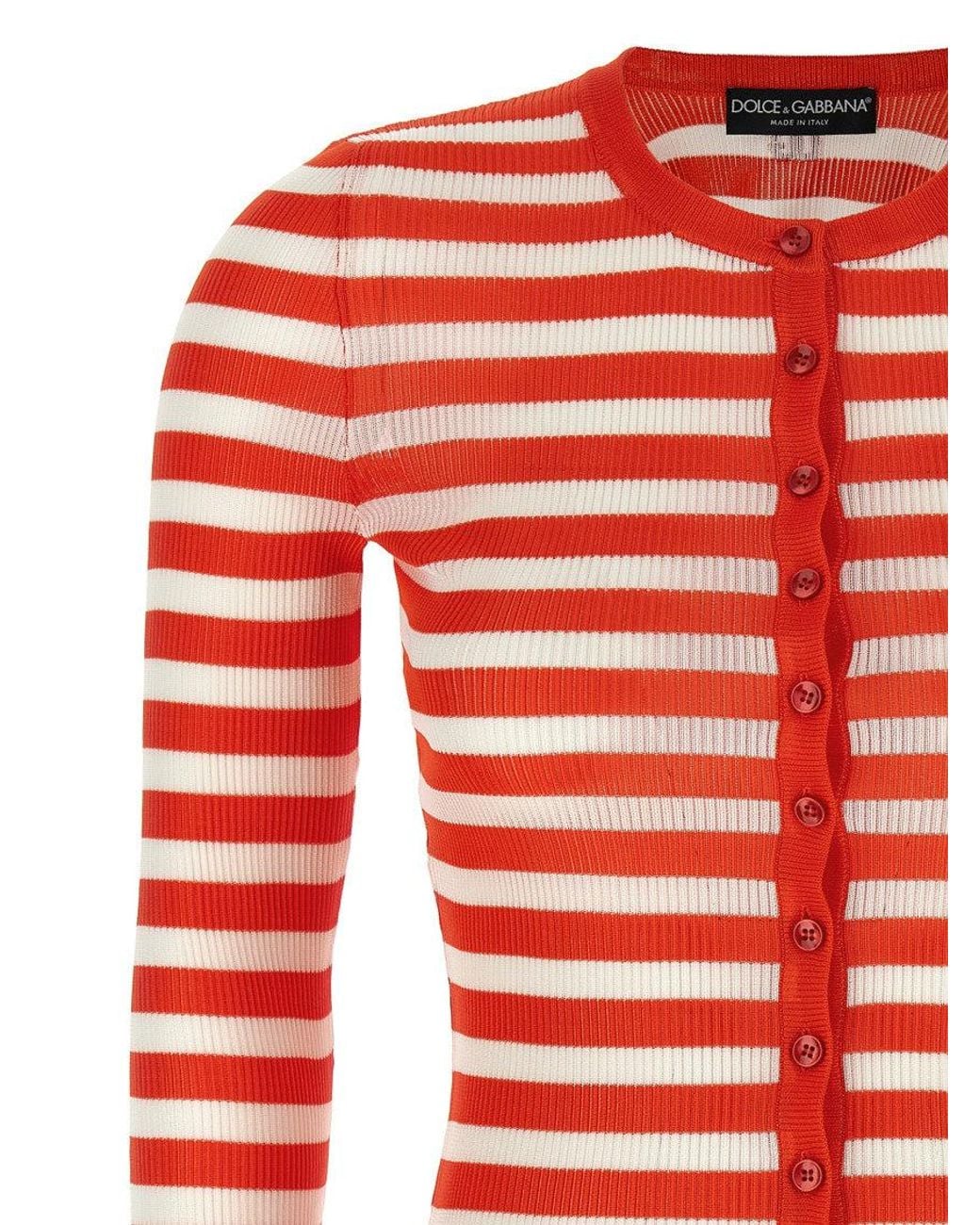 Dolce & Gabbana Red Striped Viscose Cardigan