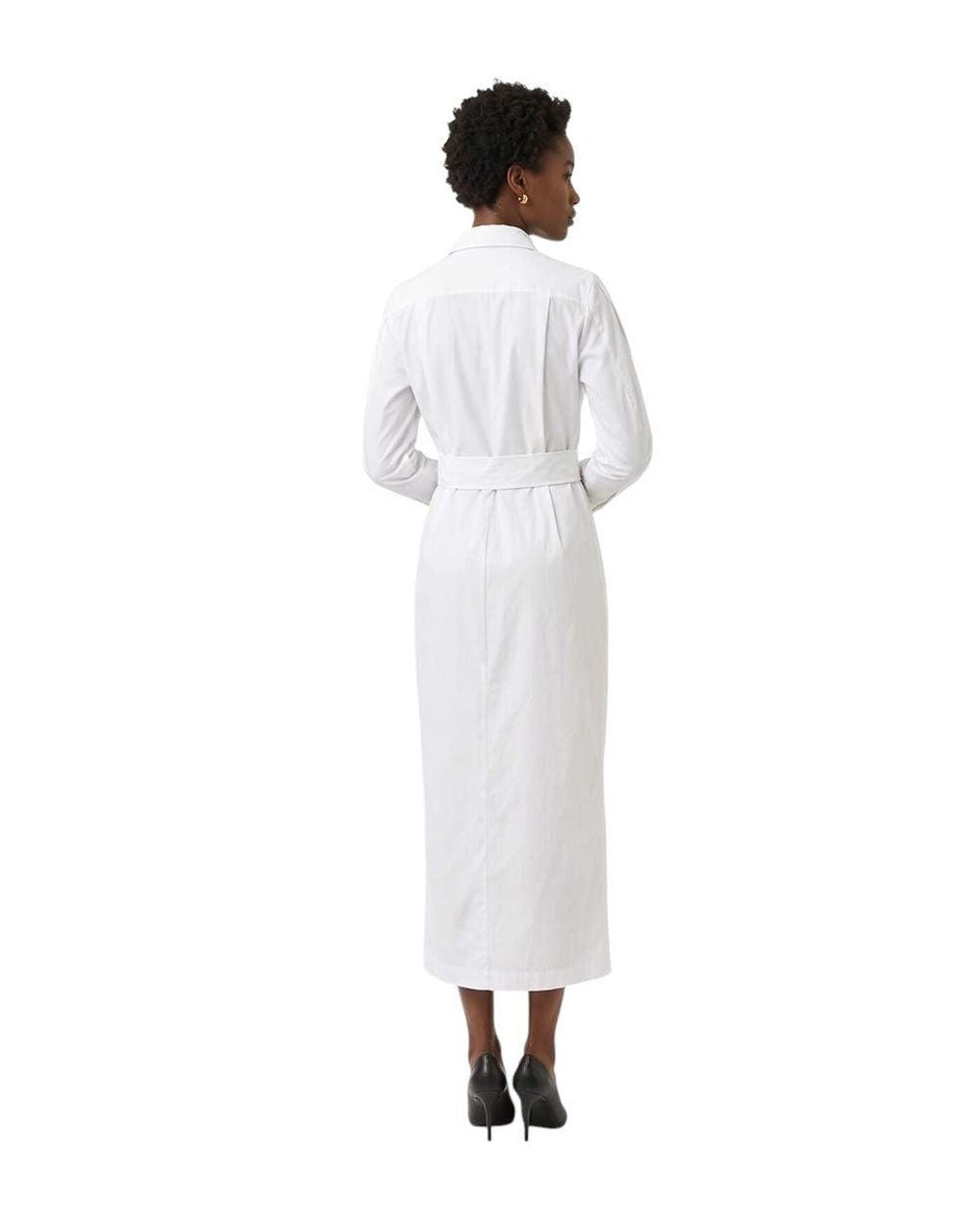 Max Mara White Solid Shirt Collar Midi Dress