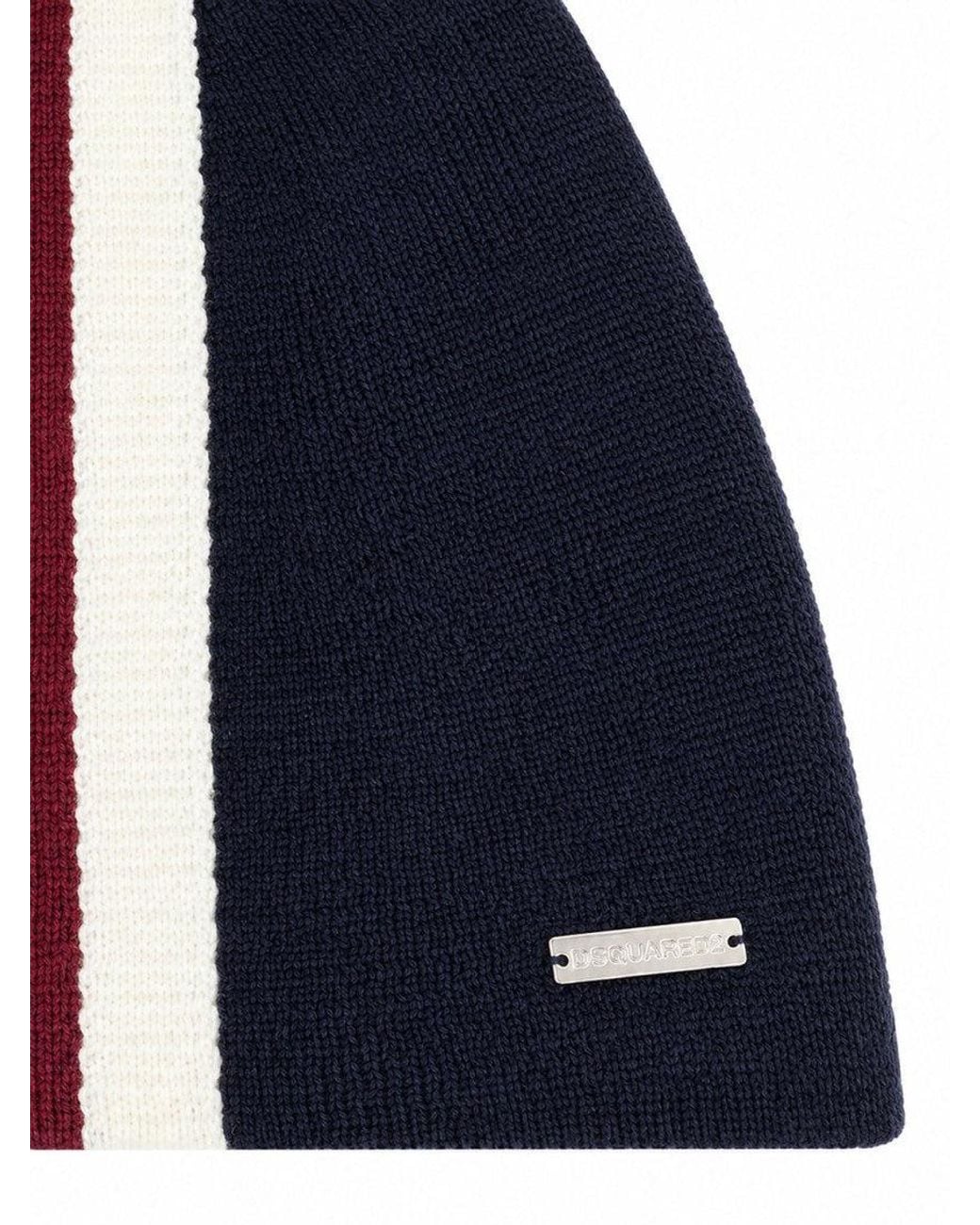 DSquared² Blue Striped Beanie Cap for men